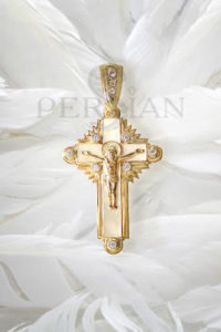 Золотой крест «Терновый Венец» с белыми цирконами