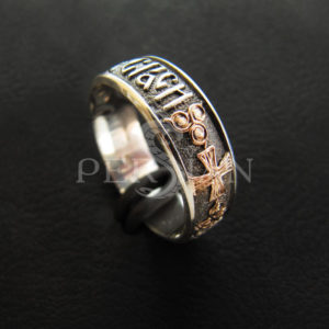 Серебряное кольцо «Спаси и Сохрани» с золотой накладкой тонкое